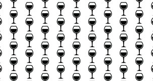 Wine glass icons background clip motion backdrop video in a seamless repeating loop.  Black and white glass of wine icon pattern background CGI high definition motion video clip
