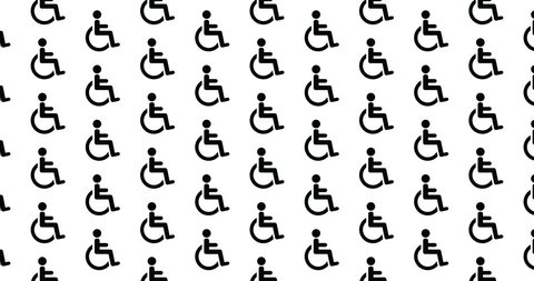 Wheelchair icons handicap symbol background clip motion backdrop video in a seamless repeating loop.  Black and white handicapped sign pattern background CGI high definition motion video clip

