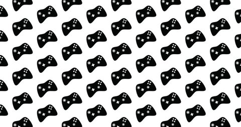 Modern video game controller icons background clip motion backdrop video in a seamless repeating loop.  Black and white gaming & gamer icon pattern background CGI high definition motion video clip
