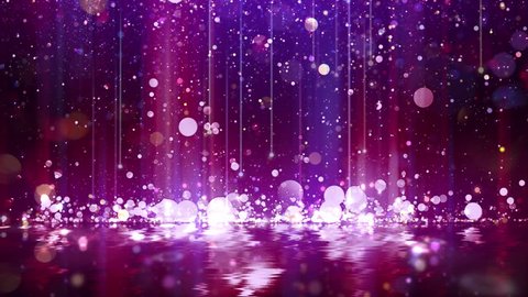 Magenta glitter particles drops is a spectacular motion graphics background. Purple particle light keeps falling and popping up, beautiful wedding background video, stage evening performance.