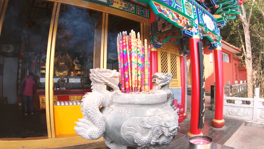 Incense Sticks Burning At Old Chinese Temple In China Asia with some Chinese character