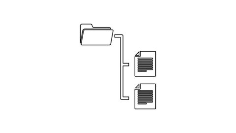 Grey Folder tree line icon on white background. Computer network file folder organization structure flowchart. 4K Video motion graphic animation