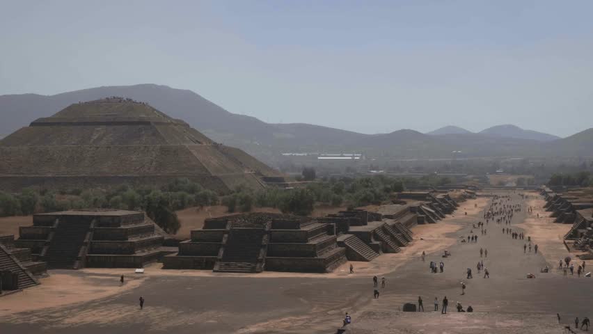 View of the Pyramid of the Sun and the Avenue of the Dead from the Pyramid of the Moon in Mexico (Time Lapse)