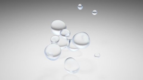 Flying abstract glass or water blobs or drops. 3d animation of 4k UHD seamless looped video