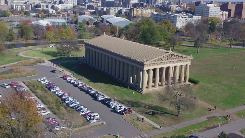 Aerial View Circling Around Nashville Parthenon.
