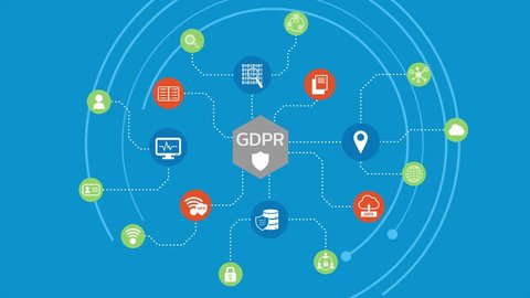 Animation of GDPR. Data Protection Regulation. Cyber security and privacy. Vector graphic animation. 4K Full HD about GDPR footage.