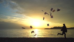 Happy successful businessman runs and throwing documents. Paperless work, electronic documentation. Slow motion - Powered by Shutterstock - Get 15% off with code: PIKWIZARD15