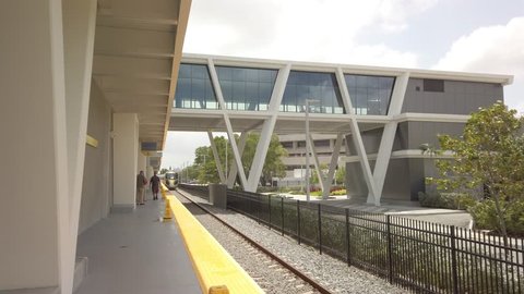 FORT LAUDERDALE, FL, USA - April 10, 2019: Brightline Station and train which is a high speed mode of transportation in South Florida