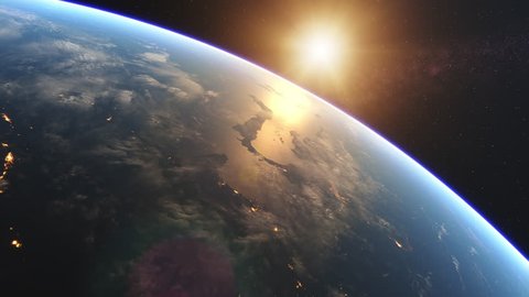 4K Beautiful Sunrise over Earth. Realistic earth with night lights from space. High quality 3d animation. Elements of this image furnished by NASA. 库存视频
