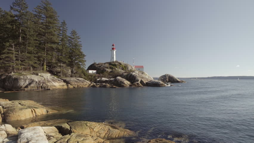 Wide shot of Lighthouse in Vancouver on sunny day, variation, slow motion
