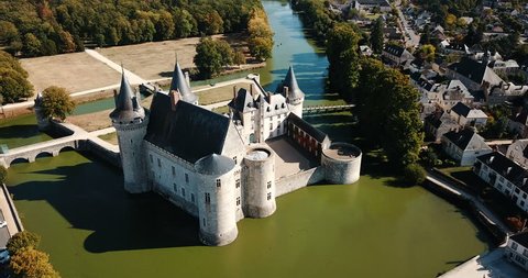 Aerial view of castle Chateau de Sully-sur-Loire, France 