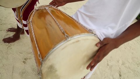 maracas and ethnic drum. Decorative bongo drums.