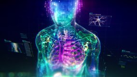 Colorful Human Body animation with infographics and particles showing bones, organs and skin. Plexus. Futuristic and Artistic concept of human anatomy. 4K UHD - Powered by Shutterstock - Get 15% off with code: PIKWIZARD15