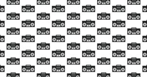 Boombox icons retro music themed background clip motion backdrop video in a seamless repeating loop.  Black & white boom box pattern background high definition motion video clip
