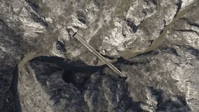 Railroad bridge over the river canyon 4K drone video