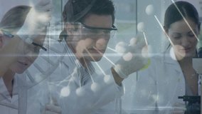 Close up view of scientists conducting experiments in the lab with semitransparent DNA strand images as foreground - Powered by Shutterstock - Get 15% off with code: PIKWIZARD15