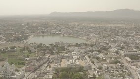 Pushkar, India, 4k aerial drone ungraded/flat footage
