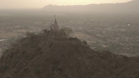 Pushkar, India, hill top temple, 4k aerial ungraded/flat drone footage