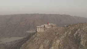 Pushkar, India, hill top temple, 4k aerial ungraded/flat drone footage