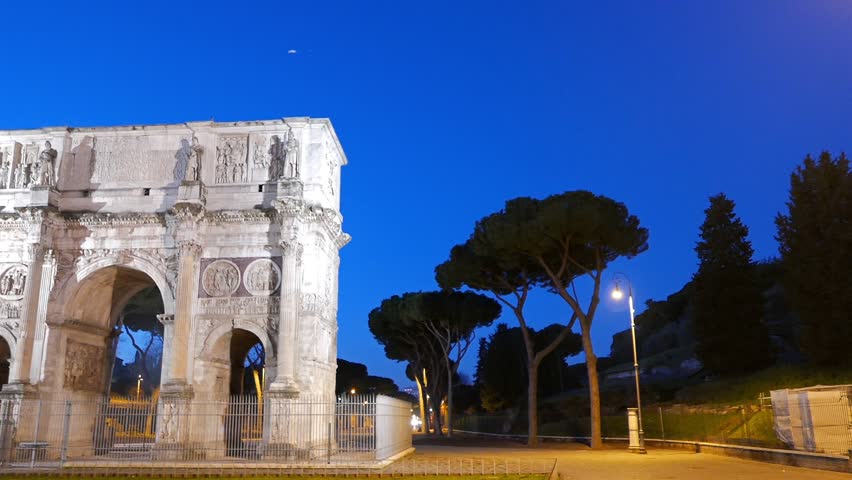 Glitch effect. Triumphal Arch of Constantine at dawn. Rome. Italy