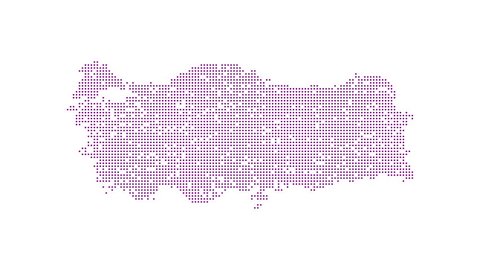 Turkey Dotted Map Networking Purple Dot Motion Graphic 4K. The appearance and disappearance of the map of abstract Turkey.