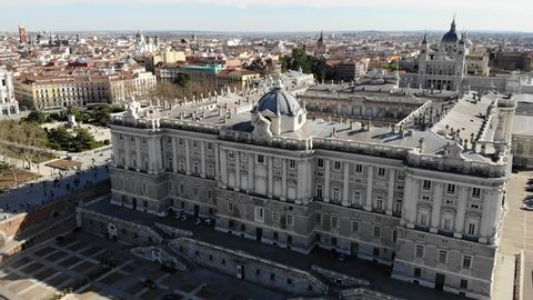 Aerial view on The Royal Palace Of Madrid. Madrid, Spain. 17.03.2019.