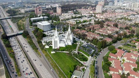 Aerial view of the San Diego California Temple. Temple of The Church of Jesus Christ of Latter-day Saints.  Mormon Temple (LDS church) in San Diego, California. USA.