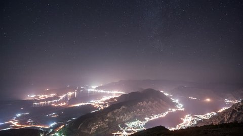 Time Lapse: Beautiful City of Kotor by the Sea Under Starry Sky in Kotor, Montenegro