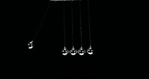 Pendulum, Newton's Cradle, One Ball hits Another against Black Background, Slow Motion 4K