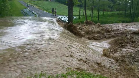 Rzeszów, Poland - 08 12 2018: Flood, Water Flow Over Road