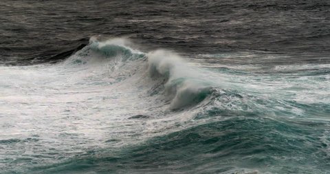 Waves in Atlantic Ocean, Porto Moniz, Madeira Island Portugal, Slow Motion 4K