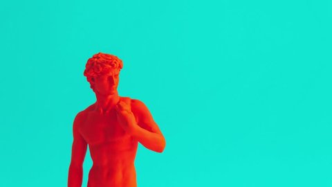 Stop motion art gif with neon David, the Michelangelo masterpiece, flickering. The style of 80s and 90s. 