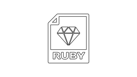 Black RUBY file document icon. Download ruby button line icon on white background. RUBY file symbol. 4K Video motion graphic animation