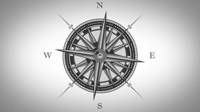 4k animation of a black and white nautical compass rose on vintage old textured background