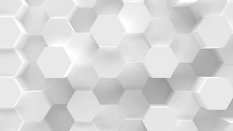 Abstract Honeycomb Background Loop wide angle. Light, minimal, clean, moving hexagonal grid wall with shadows. Loopable 4K UHD Animation.