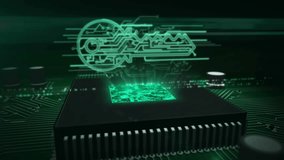 Concept of cyber security, computer protection, coding and encryption with digital key hologram over working cpu in background. 3D flight over circuit board. - Powered by Shutterstock - Get 15% off with code: PIKWIZARD15