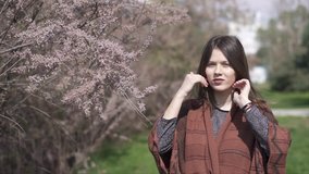 Spring Time, Beautiful young Woman Closeup Outdoors in the Park, Slow motion clip