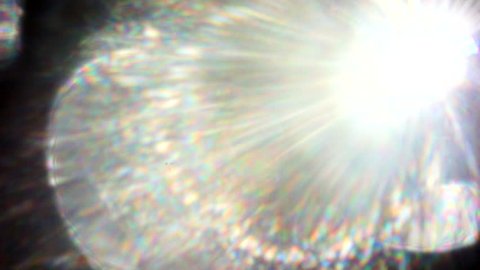A super bright, kaleidoscopic, rainbow lens flare or light leak. Moving slightly throughout to give a realistic feel. Composite over lifestyle commercials, outdoor activity, feel good videos.