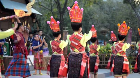 BANGKOK THAILAND - JANUARY 26, 2019 : Unidentified dancer is dancing a Northeastern traditional Thai dancing in Participants take part in the celebration of Thailand tourism Festival at Lumpini Park.