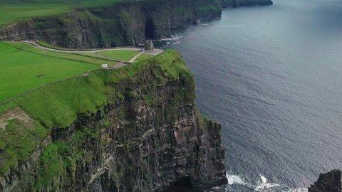 Aerial drone footage in 4k of the Cliffs of Moher in Ireland. Featuring a flight around O'Brien's tower.