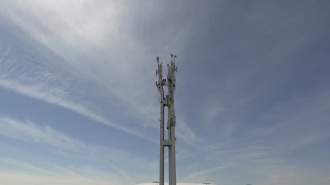 5G LTE equipment on cell phone tower loaded with antennas