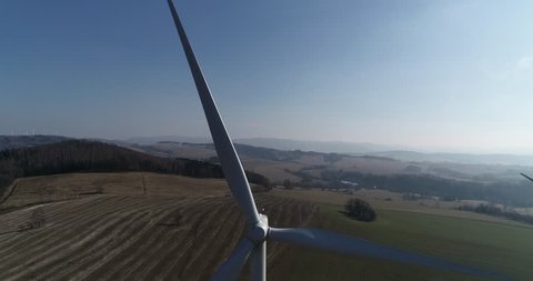 Detail of windmill turbine - slowmo shot from above down