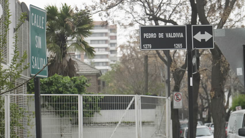 Santiago Chile Downtown Man Walking Down Past Street Corner Pedro De Valdivia
