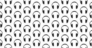 Headphones music background clip motion backdrop video in a seamless repeating loop. Black & white musical headphones icon pattern background high definition motion video clip
