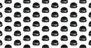 Cheeseburgers background video clip fast food themed motion backdrop video in a seamless repeating loop. Black & white hamburger icon burger pattern background high definition motion video
