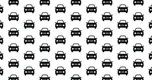 Simple cars background video clip auto themed motion backdrop video in a seamless repeating loop. Black & white car icon transportation automobile pattern background high definition motion video
