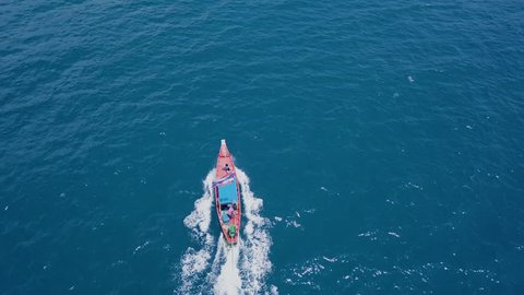 Aerial view from Drone follow the Tourism Boat in the sea at Koh Tao,Chumphon,Surat Thani,South of Thailand.