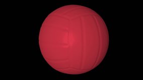Red Spinning Volleyball Ball on black background with alpha channel. 3d animation