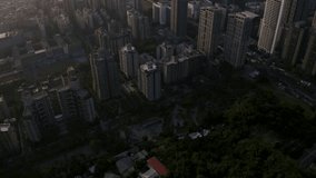 4k Aerial drone footage - Skyline of the city of Taipei, Taiwan at sunset.	
