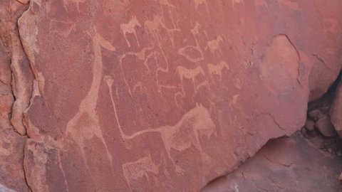 Rock cravings petroglyphs at Twyfelfontein in Damaraland Namibia